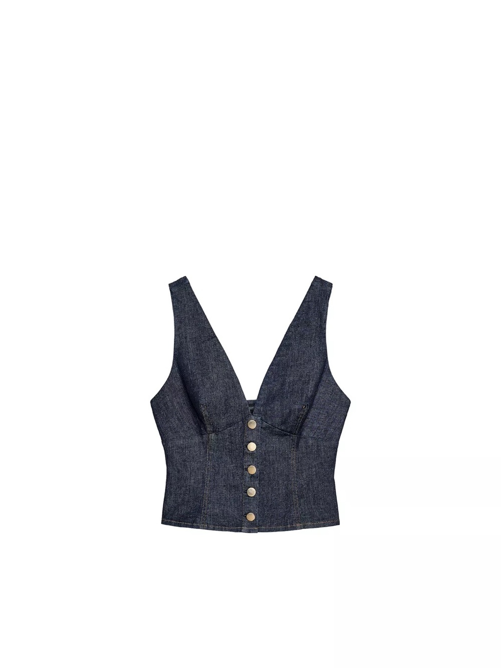 Zara Dark Denim Button-Front Crop Top